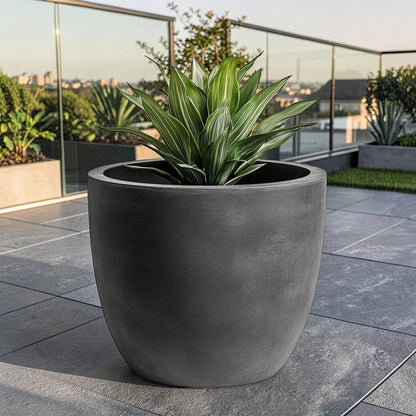 Mopla Large Industrial Planter - Lightweight Concrete Composite - Frost Resistant - For Indoor/Outdoor Use - Slate Grey