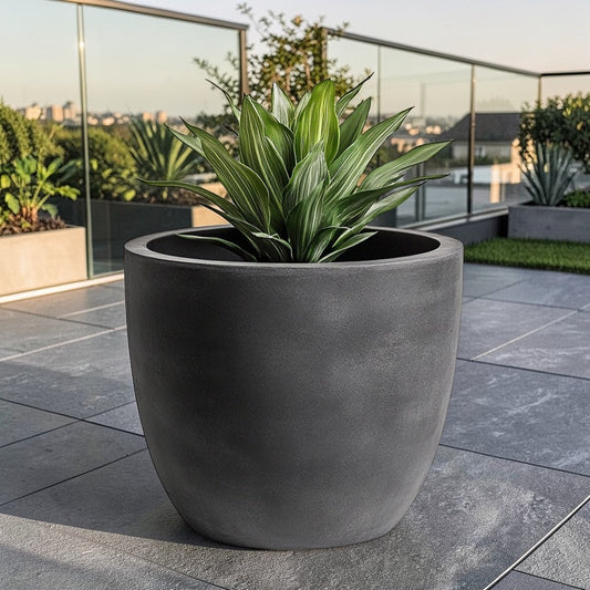 Mopla Large Industrial Planter - Lightweight Concrete Composite - Frost Resistant - For Indoor/Outdoor Use - Slate Grey